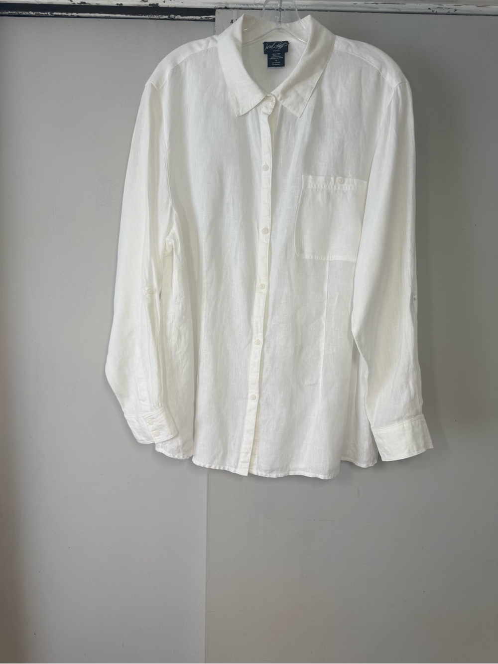 Lord & Taylor White Linen Button-Down Shirt